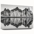 Acrylic print of a serene Alaskan landscape in muted blue and gray tones, suitable for bedroom or dining room decor.