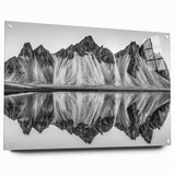 Acrylic print of a serene Alaskan landscape in muted blue and gray tones, suitable for bedroom or dining room decor.