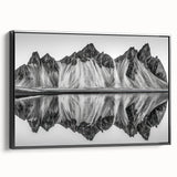 Black and white framed canvas of an Alaskan landscape, ideal for bedroom wall decor.