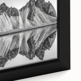 Extra large framed canvas featuring a textured depiction of an Alaskan landscape in black with vibrant colorful accents.