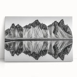 Black and white photo of Alaskan scenery on large stretched canvas, suitable as kitchen wall art or bedroom decor.