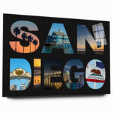 Acrylic print of San Diego skyline in muted blue and gray tones, suitable for bedroom or dining room decor.