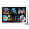 San Diego cityscape with floral elements in soft pastel colors on a rolled canvas, suitable for art wall dining room.