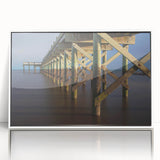 Art deco poster of Connecticut scenery in muted blues and greens on framed acrylic.