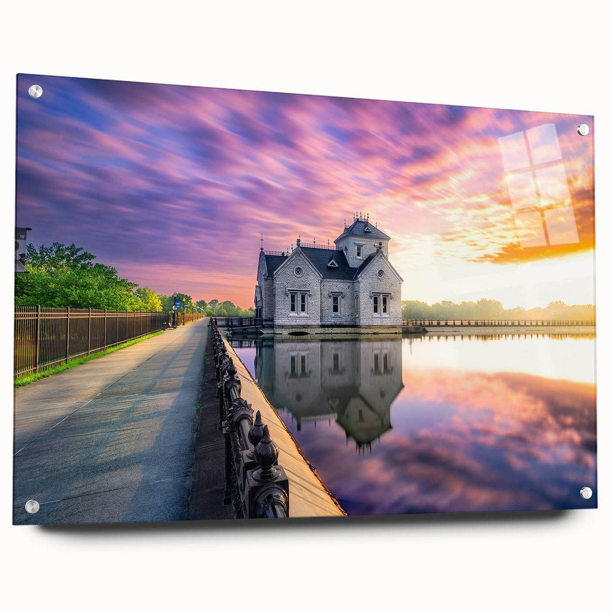 Acrylic print of a large abstract depiction of Kentucky scenery in muted earth tones.