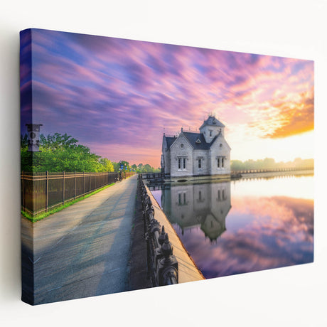 Scenic Kentucky landscape on large stretched canvas, featuring lush greenery and a serene river, ideal for kitchen wall art.