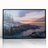 Large abstract wall art depicting Acadia, Maine, in muted earth tones on a framed acrylic.
