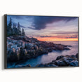 Black and white landscape art of Acadia, Maine on framed canvas, ideal for bedroom wall decor.