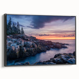 Black and white landscape art of Acadia, Maine on framed canvas, ideal for bedroom wall decor.