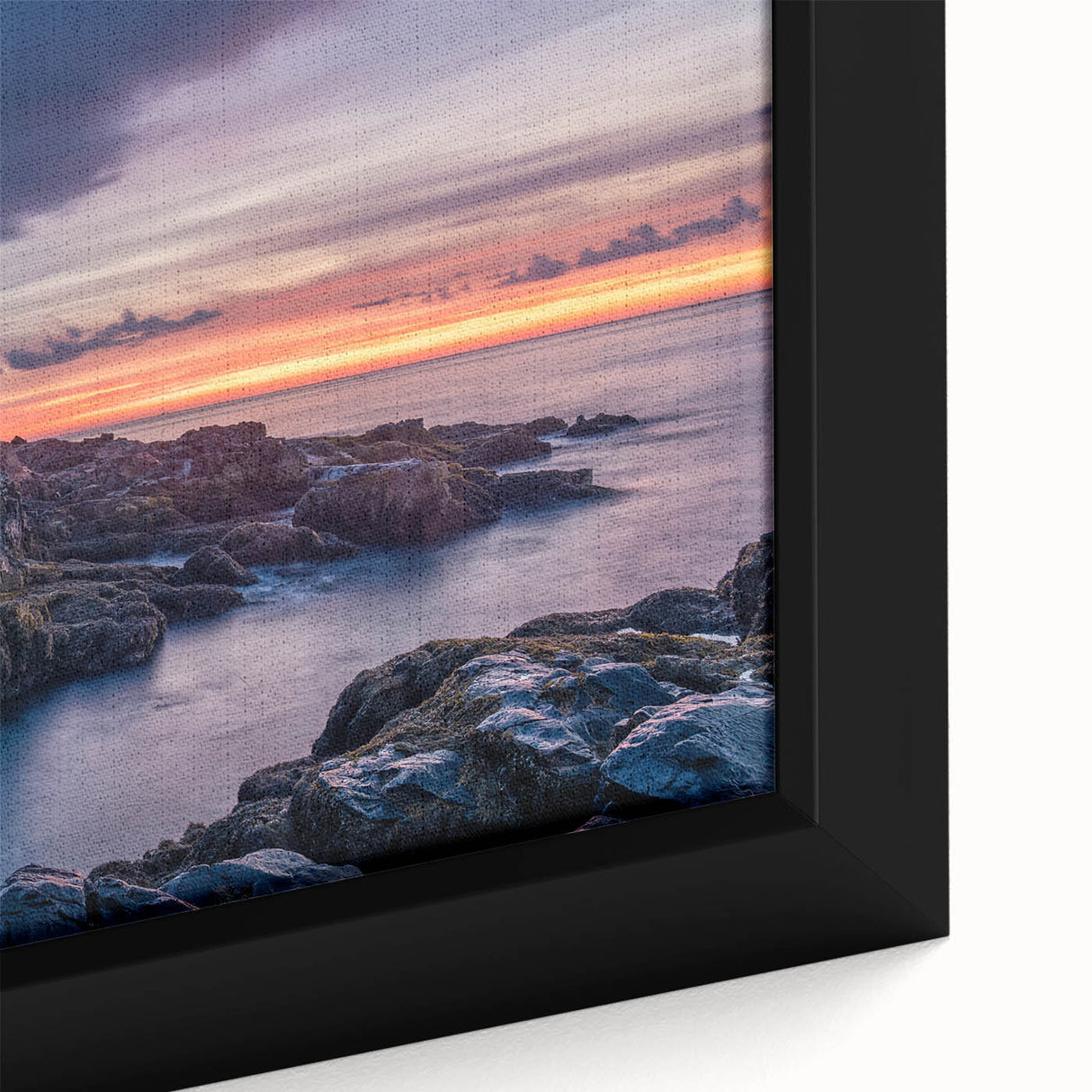 Extra large framed canvas featuring a textured depiction of Acadia, Maine in black with colorful art accents.