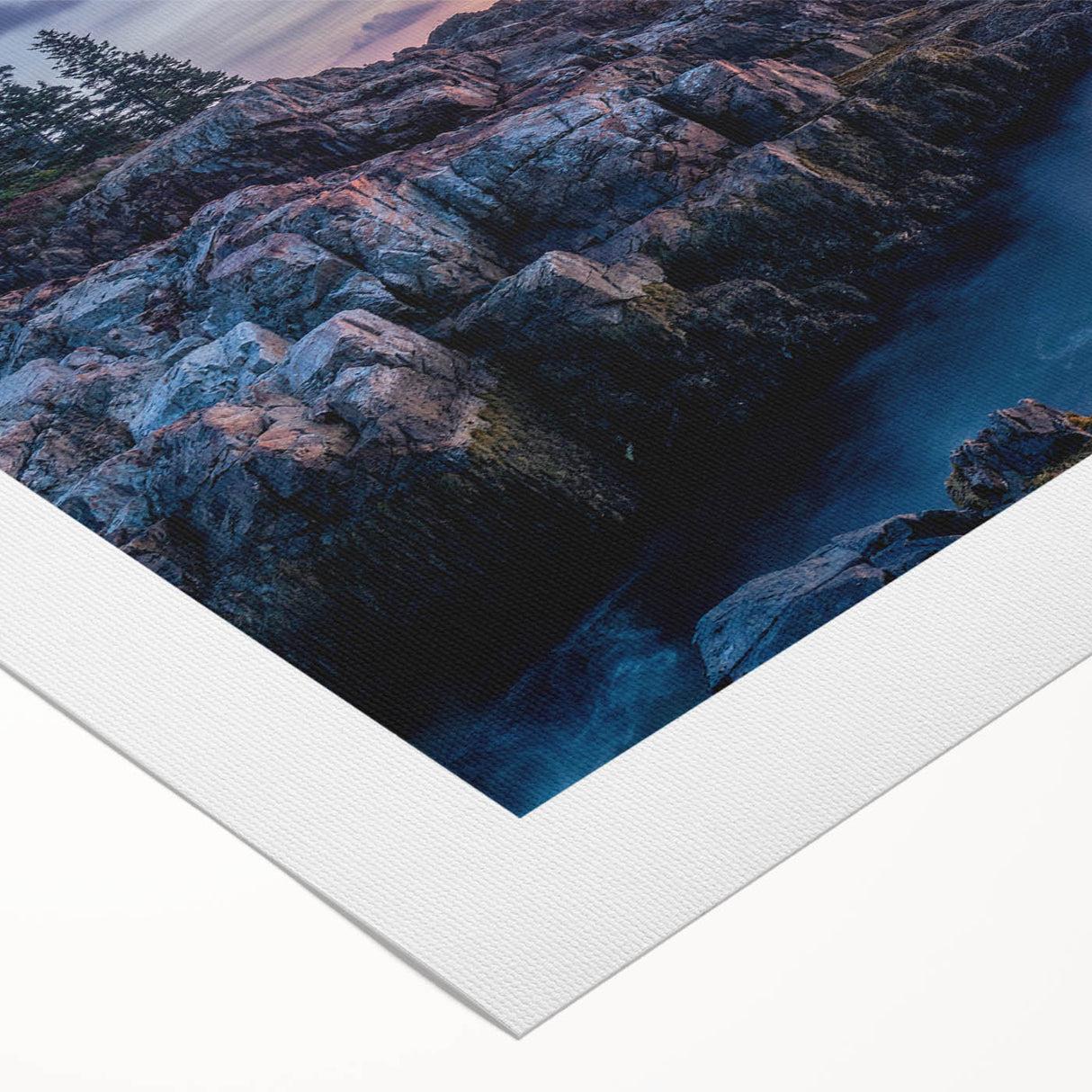 Art deco poster of Acadia scenery in muted earth tones on rolled canvas, suitable for dining room wall art.