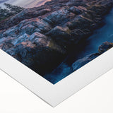 Art deco poster of Acadia scenery in muted earth tones on rolled canvas, suitable for dining room wall art.