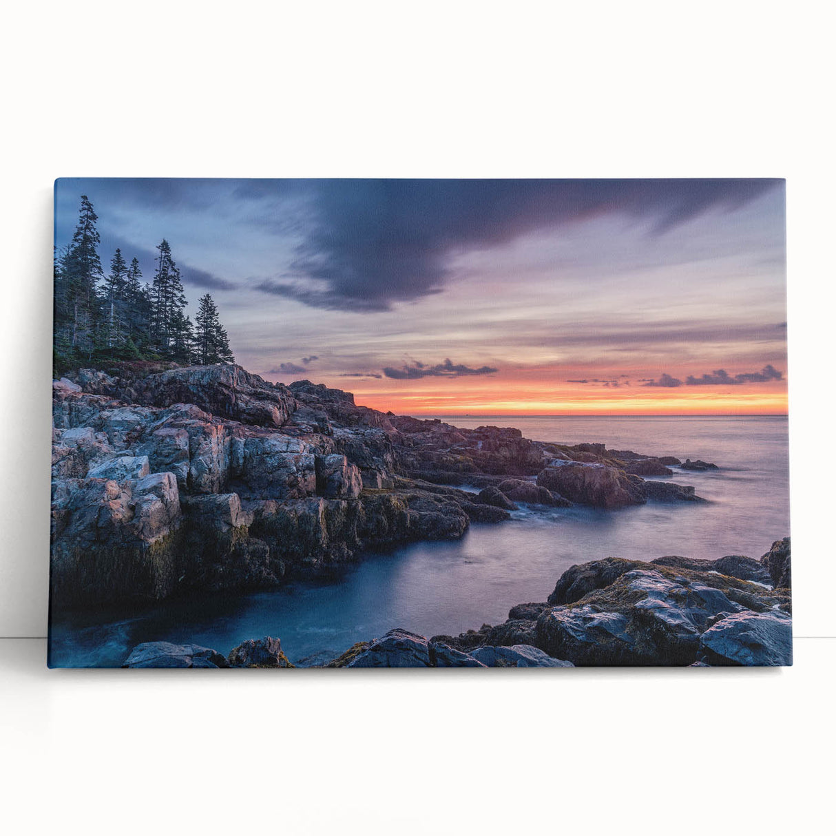 Black and white photo of Acadia National Park on large stretched canvas, ideal for kitchen wall art.