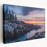 Acadia National Park scenery on a large stretched canvas, featuring serene blue and green tones, ideal for kitchen wall art.