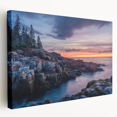 Acadia National Park scenery on a large stretched canvas, featuring serene blue and green tones, ideal for kitchen wall art.