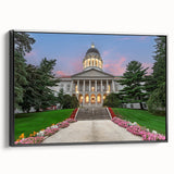 Black and white framed canvas of a Maine landscape, featuring vintage poster art style, ideal for bedroom decor.