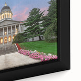 Extra large framed canvas featuring a textured depiction of the Maine coastline in black with colorful art accents.