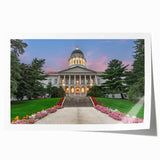 Rolled print of a serene Maine landscape with lush greenery and soft blue skies, ideal for art wall dining room.