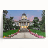 Black and white stretched canvas of a serene Maine landscape, ideal for kitchen wall art or bedroom ambiance.