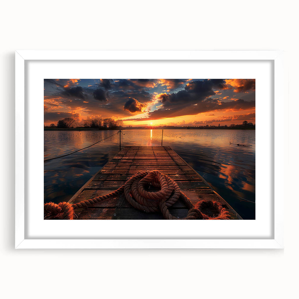 Abstract art print of Charlotte skyline in muted blue and gray tones on a white framed poster.