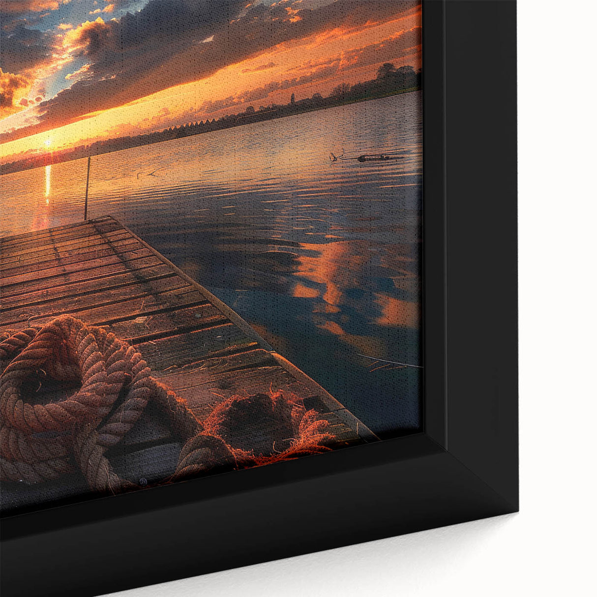 Extra large framed canvas of Charlotte, North Carolina skyline in black with colorful, textured brush strokes.
