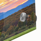 Large abstract wall art depicting a Vermont landscape in mid-century modernist style on acrylic glass.