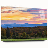 Large abstract wall art depicting Vermont scenery in muted earth tones on acrylic glass.