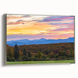 Landscape art painting of Vermont scenery on framed canvas, featuring colorful art in a vintage poster style.