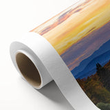 Art Deco style poster of Vermont scenery on rolled canvas, featuring muted green and blue tones, ideal for nursery wall art.