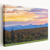 Large canvas print of a serene Vermont landscape in autumn colors, ideal for kitchen wall art.