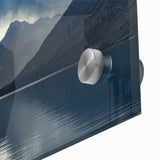 Mid-century modernist style large abstract art print of the Grand Tetons, in muted earth tones on acrylic glass.