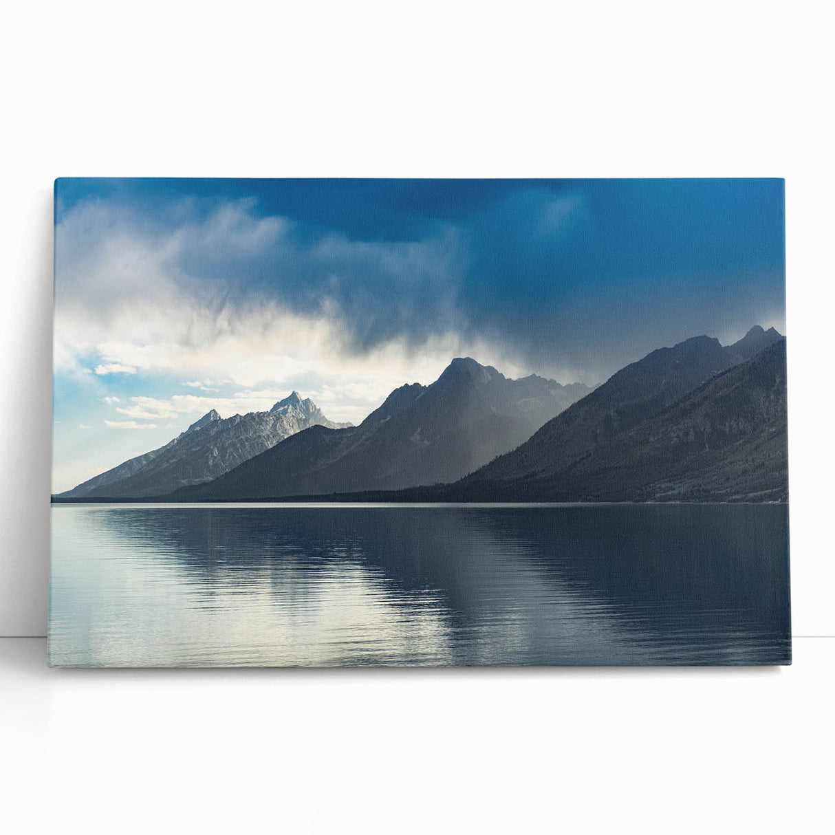 Black and white stretched canvas of the Grand Tetons, ideal for kitchen wall art or bedroom decor.