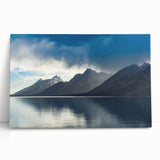 Black and white stretched canvas of the Grand Tetons, ideal for kitchen wall art or bedroom decor.