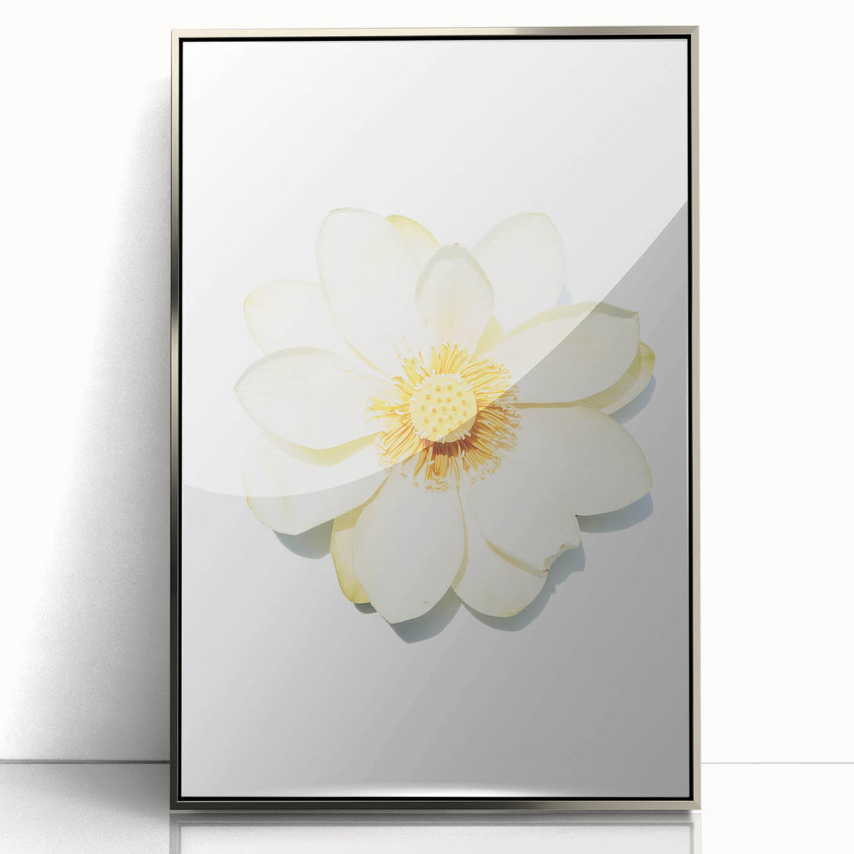 Mid-century modernist art depicting spring season in pastel shades on a silver-framed acrylic, ideal for nursery wall art.