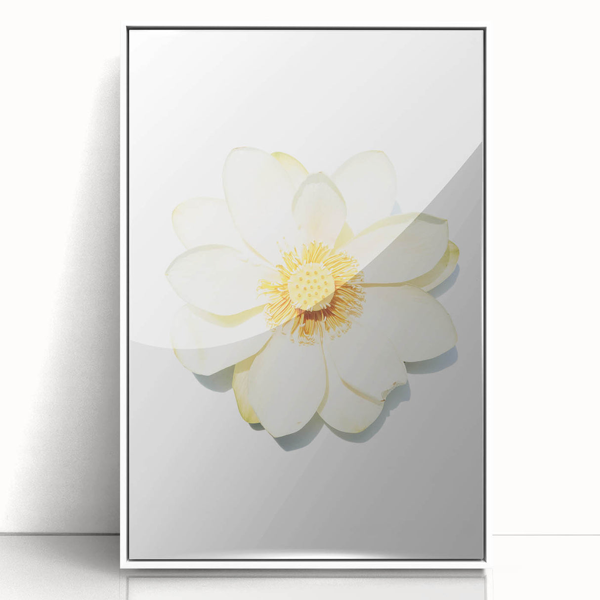 Art deco poster of spring season in pastel colors on white acrylic frame, ideal for nursery wall art.