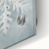 Large abstract wall art in blue and white tones on acrylic glass, ideal for dining room art in a mid-century modernist style.