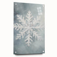 Large abstract wall art on acrylic glass depicting winter season in muted blue and white tones.