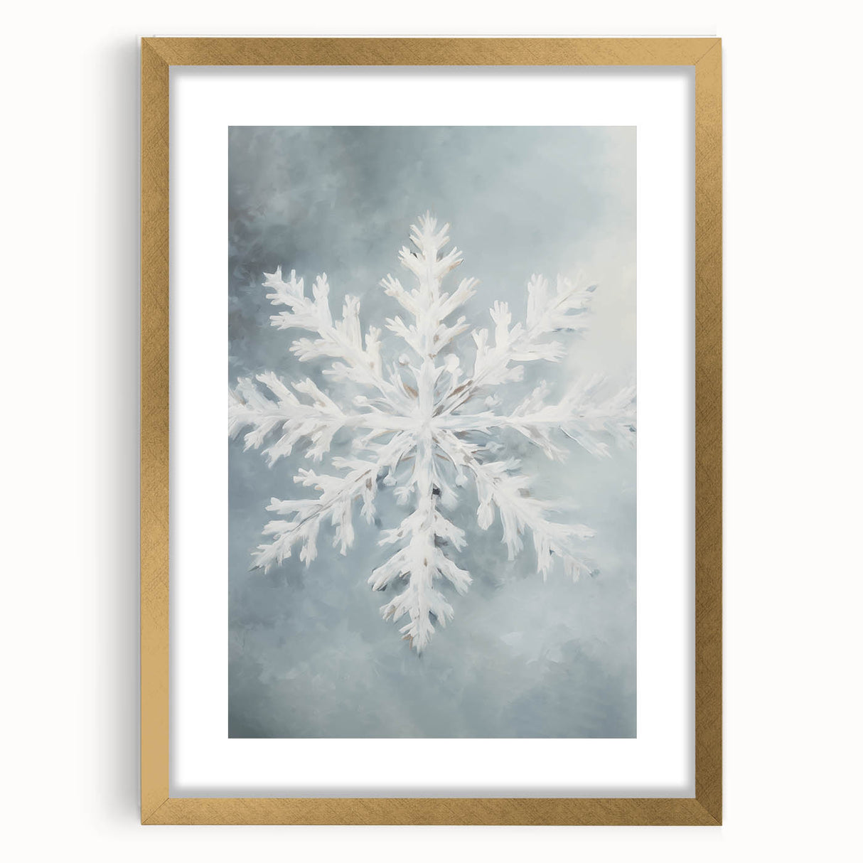 Extra large abstract art print with textured design in cool gray tones, framed in gold, perfect for living room decor.