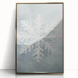 Mid-century modernist winter scene in muted gold and white tones, acrylic print framed, suitable for modern art wall decor.