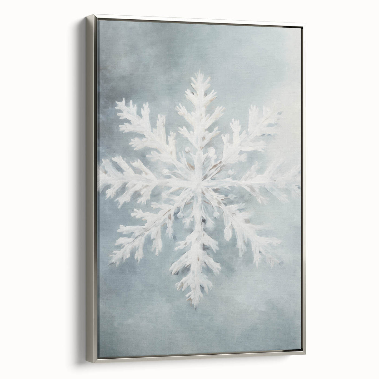Framed canvas depicting a winter landscape in silver and black tones, ideal for adding a vintage touch to any room.