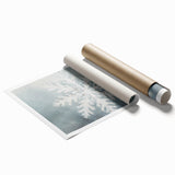 Extra large rolled print featuring a winter-themed floral art in muted blue and white tones.