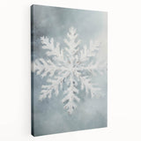 Winter landscape with snow-covered trees on stretched canvas, in muted blue and white tones, suitable for kitchen wall art.