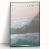 Mid-century modernist art deco poster in acrylic frame, featuring geometric shapes in pastel colors.