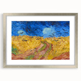 Extra large abstract art print featuring textured swirls in vibrant blues and yellows on a framed canvas.