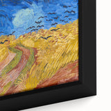 Close-up of a framed canvas featuring a textured, colorful rendition of Van Gogh's style, ideal for living room decor.