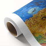 Art deco-style poster of a vibrant starry night scene on rolled canvas, ideal for nursery wall art.