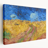 Vincent van Gogh inspired abstract print on stretched canvas with swirling blue and yellow tones.