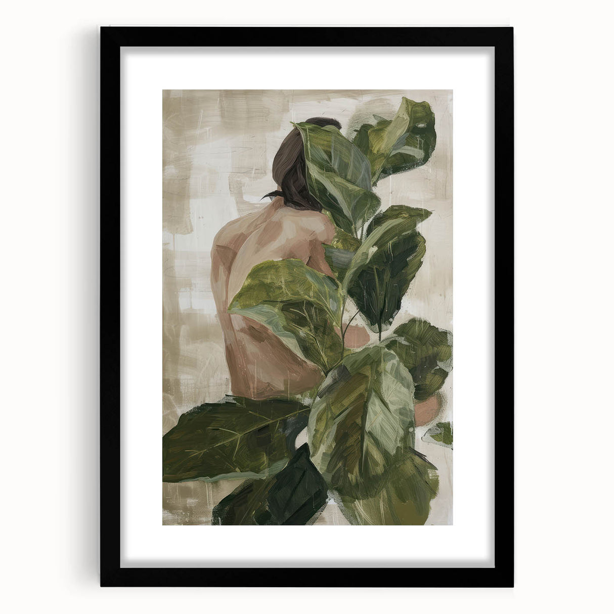 Abstract figurative framed artwork showcasing a black mat, emphasizing bold colors and intricate designs, ideal for modern home decor and art enthusiasts.