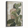 Abstract figurative framed canvas artwork showcasing a modern black design, viewed from the side, highlighting its sleek edges and contemporary aesthetic, ideal for stylish home decor.