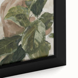 Abstract figurative artwork displayed in a sleek black frame, showcasing vibrant colors and dynamic shapes, perfect for contemporary home decor.